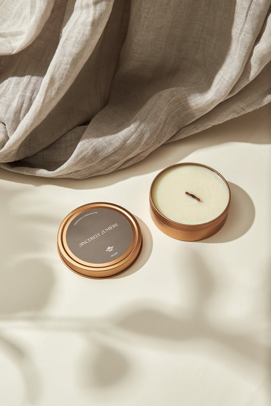 REVERE 100G BRUSHED GOLD METAL TRAVEL CANDLE